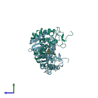 PDB entry 2o3s coloured by chain, side view.