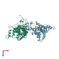 PDB entry 2o3s coloured by chain, top view.