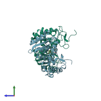 PDB entry 2o3t coloured by chain, side view.