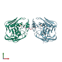 PDB entry 2o3z coloured by chain, front view.