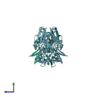 PDB entry 2o3z coloured by chain, side view.