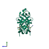 PDB entry 2o40 coloured by chain, side view.