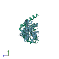 PDB entry 2o42 coloured by chain, side view.