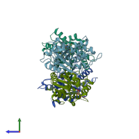 PDB entry 2o4g coloured by chain, side view.