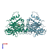 PDB entry 2o4h coloured by chain, top view.
