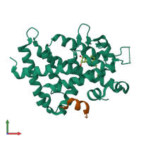 PDB entry 2o4j coloured by chain, front view.