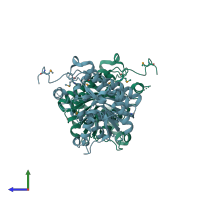 PDB entry 2o50 coloured by chain, side view.