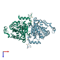 PDB entry 2o50 coloured by chain, top view.
