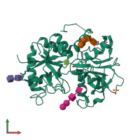 PDB entry 2o51 coloured by chain, front view.