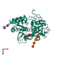 PDB entry 2o51 coloured by chain, top view.