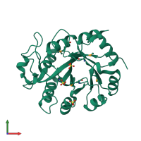 PDB entry 2o55 coloured by chain, front view.