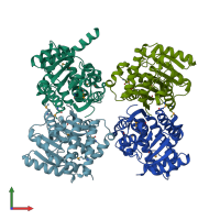 PDB entry 2o57 coloured by chain, front view.