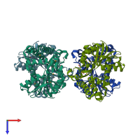 PDB entry 2o57 coloured by chain, top view.