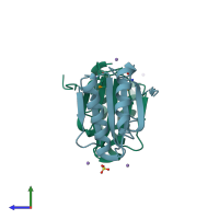 PDB entry 2o5a coloured by chain, side view.
