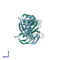 PDB entry 2o5f coloured by chain, side view.