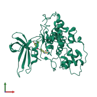 PDB entry 2o5k coloured by chain, front view.