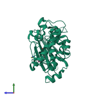 PDB entry 2o65 coloured by chain, side view.