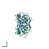 PDB entry 2o6e coloured by chain, side view.