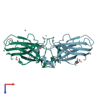 PDB entry 2o6e coloured by chain, top view.