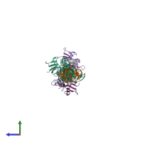 PDB entry 2o6g coloured by chain, side view.
