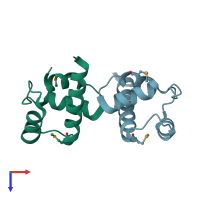PDB entry 2o6k coloured by chain, top view.