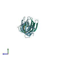 PDB entry 2o6p coloured by chain, side view.