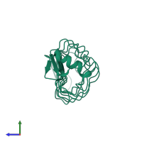 PDB entry 2o6r coloured by chain, side view.