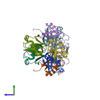 PDB entry 2o6v coloured by chain, side view.