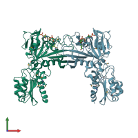 PDB entry 2o7p coloured by chain, front view.
