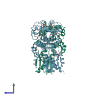 PDB entry 2o7p coloured by chain, side view.