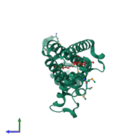 PDB entry 2o7t coloured by chain, side view.