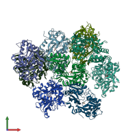 PDB entry 2o7u coloured by chain, front view.