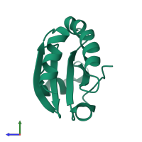 PDB entry 2o87 coloured by chain, side view.