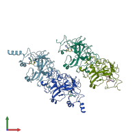 PDB entry 2o8j coloured by chain, front view.