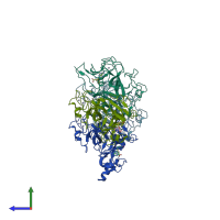 PDB entry 2o8j coloured by chain, side view.