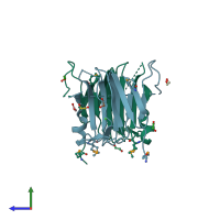 PDB entry 2o8q coloured by chain, side view.