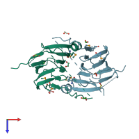 PDB entry 2o8q coloured by chain, top view.