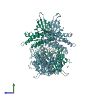 PDB entry 2o8r coloured by chain, side view.