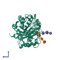 PDB entry 2o92 coloured by chain, side view.