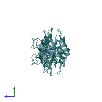 PDB entry 2o96 coloured by chain, side view.