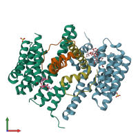 PDB entry 2o98 coloured by chain, front view.