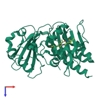 PDB entry 2o9c coloured by chain, top view.