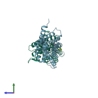 PDB entry 2o9d coloured by chain, side view.