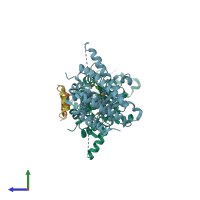 PDB entry 2o9i coloured by chain, side view.