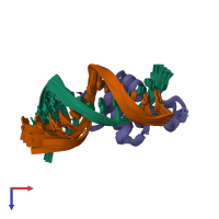 PDB entry 2o9l coloured by chain, ensemble of 19 models, top view.