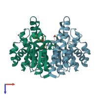 PDB entry 2oad coloured by chain, top view.