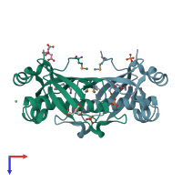 PDB entry 2oaf coloured by chain, top view.