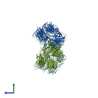 PDB entry 2oag coloured by chain, side view.