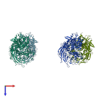 PDB entry 2oag coloured by chain, top view.