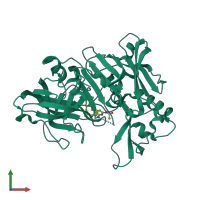 PDB entry 2oah coloured by chain, front view.